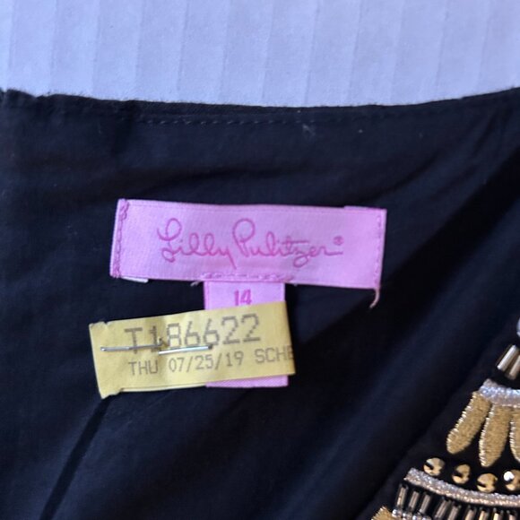 Lily Pulitzer Black and Gold Gabby Embroidered Shift Dress - Size 14 - Picture 3 of 4